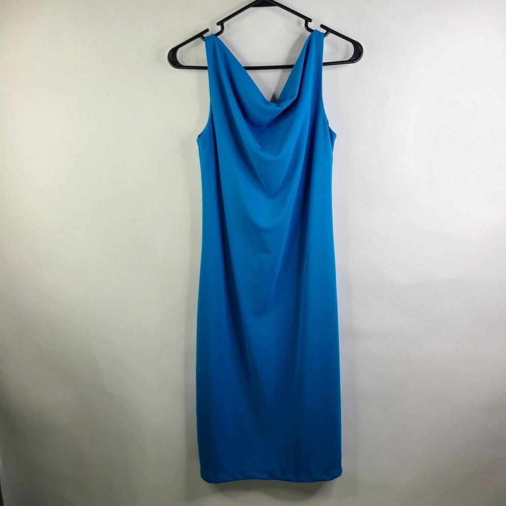 Express Blue Sleeveless Drape Front Midi Cocktail Dress Size 5/6